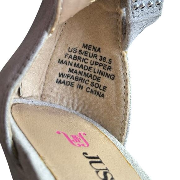 JustFab Silver Gray Vegan Faux Suede Mena Stiletto Bling Heels Size 6 | 3270 - Picture 7 of 7